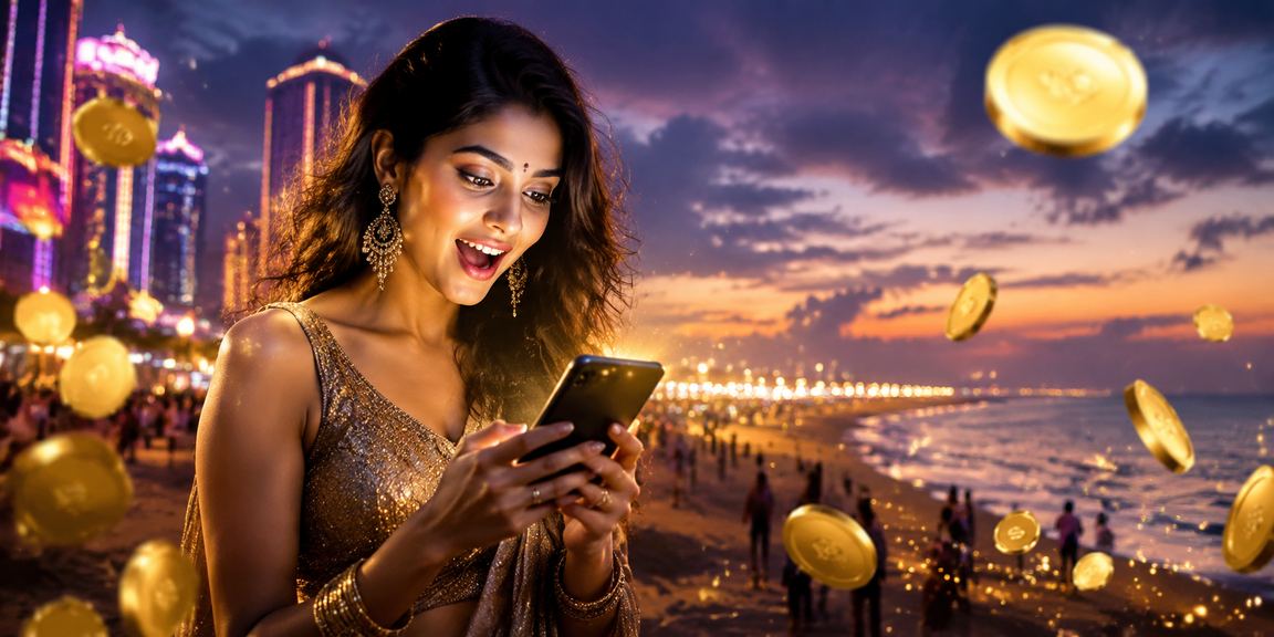 Evening payment transaction view by Indian coastal city beach